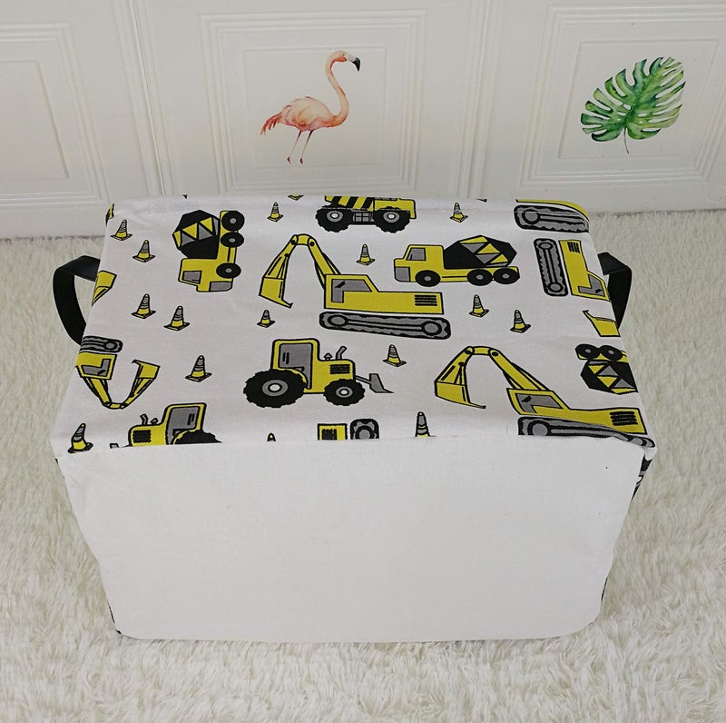 KUNRO Rectangle Yellow Storage Basket Gift Shelf Basket Storage Bin, Nursery Basket Organizer Box for With Handles for Room Deco (Excavator) - Image 3